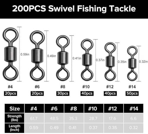 DONQL 200pcs Fishing Swivel Barrel Swivels Set 61.7lbs to 6.6lbs Freshwater - Image 3