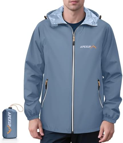 APEXUP Packable Rain Jacket Men Waterproof Lightweight Raincoat with Hood by APEXUP