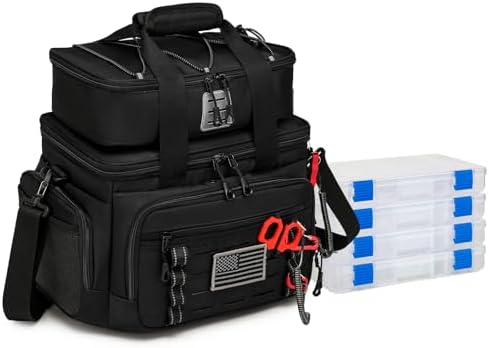 Fishing Tackle Bag, Equipped With 4 Tackle Boxes and Detachable Reel Storage Pouch, Waterproof Fishing Gear Organizer, Adjustable Shoulder Strap Fishing Bags for Saltwater & Freshwater by Unknown