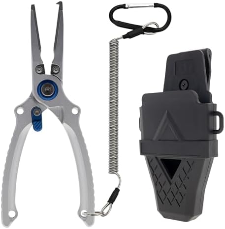 Reaction Tackle Aluminum Fishing Pliers with Tungsten Carbide Cutters, Braid Cutter, Hook Remover and Crimper, Saltwater Corrosion Resistant with Sheath and Lanyard by ReactionTackle