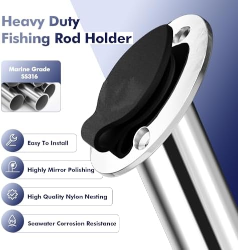 2Pcs Rod Holders for Fishing Boat, Heavy Duty 316 Stainless Steel Fishing Rod Pole Holder, Flush Mount, 15/30/90 Degree - Image 3