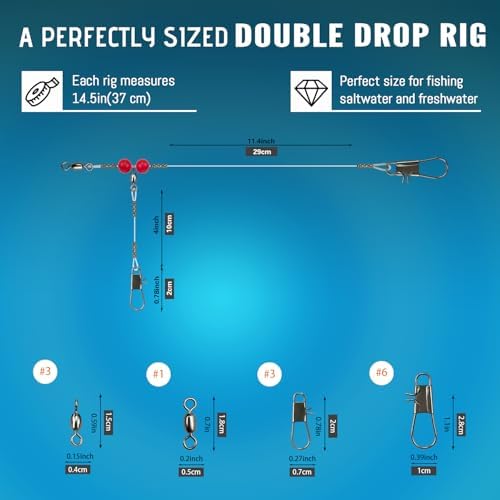 Narcissus Double Drop Saltwater Fishing Rig –2 Hook Bottom Rigs with Swivels & Snaps, Pre-Tied Surf Pier Boat Leader Line for Snapper, Bass, Mackerel, Catfish - Image 3