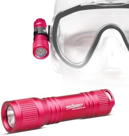 ORCATORCH D560 Scuba Dive Light with 360° Rotating Mask Clip, Raspberry Red by ORCATORCH