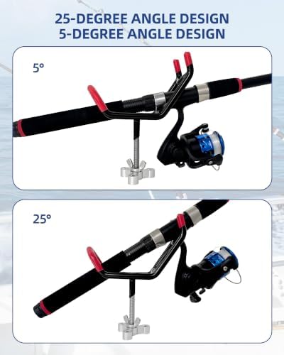 Dual-Angle Boat Fishing Rod Holder Rest, 4 Pack, 5° & 25° V-Shape Rod Cradle with Anti-Slip Rubber Tips, 3/8”-16 Thread Mount - Image 4