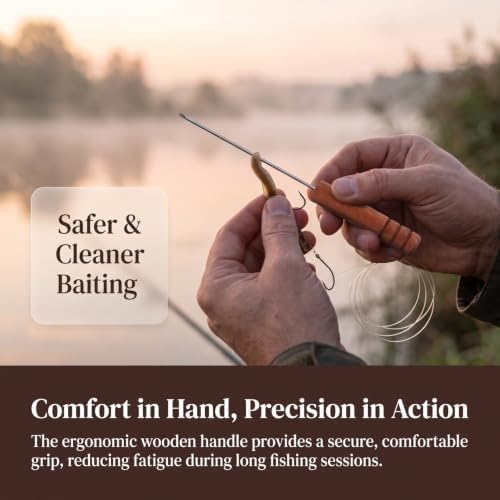 Homoyoyo Stainless Steel Fishing Baiting Needle with Wooden Handle – Carp Rigging Threader Tool for Worm & Live Bait – Portable Fishing Tackle for Freshwater & Saltwater - Image 2