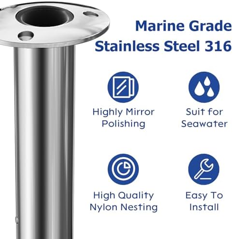 Fishing Rod Holder 2 Pack, 316 Stainless Steel 15/30/90 Degree Rod Holders for Fishing Boat, Flush Mount with Cap, Heavy Duty - Image 2
