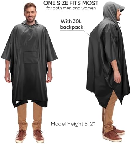 PTEROMY Hooded Rain Poncho for Adults, Reusable Waterproof Raincoat - Image 4