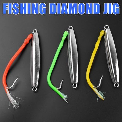 Diamond Jigs Saltwater Fishing Lures,Casting Jigging Spoon with Split Tube Tail Stainless Steel Hook Metal Jig Spoon Baits for Deep Sea Offshore Surf Fishing Bottom Sinking - Image 5