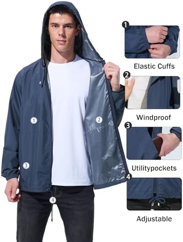 UIQUR Mens Rain Jacket Raincoat Waterproof Windbreaker - Image 5