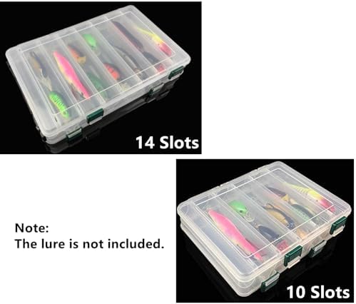 Double-Sided Fishing Lure Hook Tackle Box Visible Hard Plastic Clear Fishing Lure Bait Squid Jig Minnows Hooks Accessory Storage Case Container (Clear-10 Slots) - Image 4