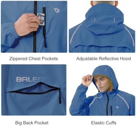 baleaf Men's Rain Jacket Waterproof Hood Lightweight Reflective Packable - Image 4