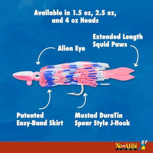 No Alibi Alien Jig - Squid Head, 4 oz, Glow Green/Chartreuse Head, Green/Chartreuse Skirt, Chartreuse Squid Paws, 10/0 Hook - Image 4