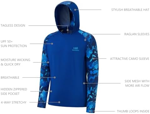 BASSDASH Men’s UPF 50 Performance Fishing Shirt Cooling Hoodie Camo Long Sleeve FS17M - Image 4