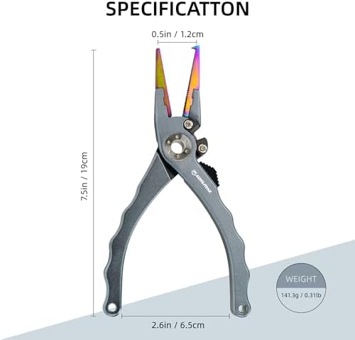 Fishing Pliers for Saltwater & Freshwater, with line Cutter, 6 or 7.5 inch, Hook Remover Pliers, SUS420 Jaws with Titanium Coating, Tungsten Carbide Cutter (Natural, 7.5 inch) - Image 3