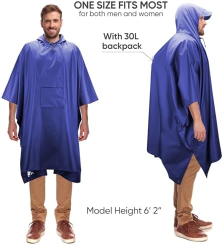 PTEROMY Hooded Rain Poncho for Adults, Reusable Waterproof Raincoat - Image 4
