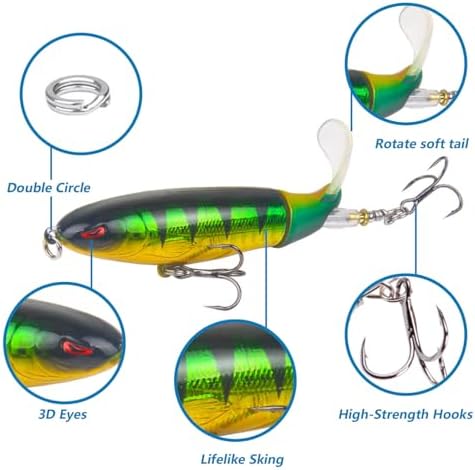 Whopper Fishing Lure for Bass Popper Top Water Fishing Lures with Floating Rotating Tail Barb Treble Hooks in Saltwater Freshwater Plopping Lures Kit - Image 2