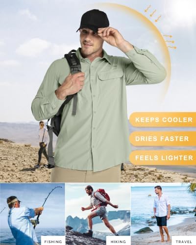 33,000ft Men's Long Sleeve Sun Protection Shirt UPF 50+ UV Quick Dry Cooling Fishing Shirts for Travel Safari Camping Hiking - Image 4