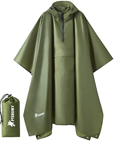 PTEROMY Hooded Rain Poncho for Adults, Reusable Waterproof Raincoat by PTEROMY