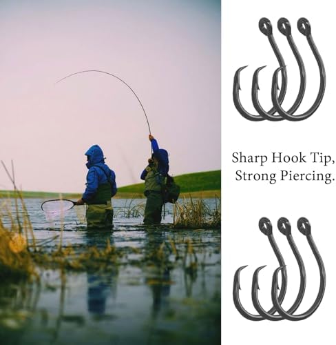10PCS High-Carbon Steel Circle Hooks Barbed Fishing Hooks with Holes, Freshwater and Saltwater Fishing Hooks for Tuna, Catfish, Bass - Image 5