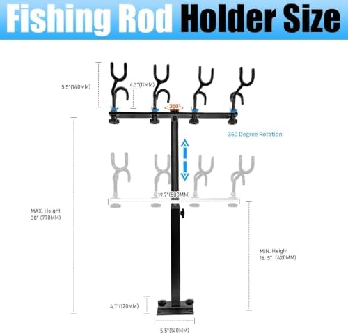 Aluminum Fishing Rod Holder for Boat, 360 Degree Rotation Adjustable Height - Image 3