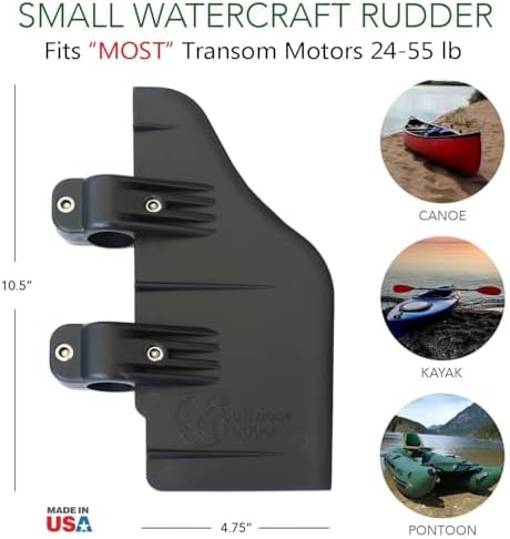 Bullnose Rudder clamp on boat rudder fits a 1.125" transom trolling motor shaft. Commonly used for, inflatable Pontoon, Pelican Bass Raider 10E, fishing Kayak, Canoe, Jon boat, etc. USA Manufactured - Image 6
