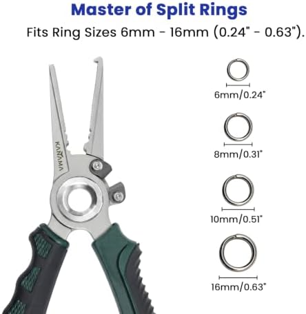 KANAMA 17-4 Stainless Steel Fishing Pliers, 7.5 Inch Rust Saltwater Fishing Pliers with Split Ring, Fish Hook Remover with Tungsten Carbide Braid Cutters, Non-Slip Handles Fishing Gifts for Men - Image 5