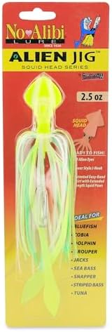 No Alibi Alien Jig - Squid Head, 4 oz, Glow Green/Chartreuse Head, Green/Chartreuse Skirt, Chartreuse Squid Paws, 10/0 Hook by CHLures