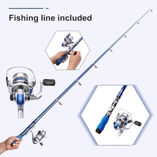 Portable Fishing Spinning Rod and Reel Combo Set Carbon Fiber Fluorescent Rod Tip, with Fishing Lures Line Carrier Bag Kits for Travel Surf Saltwater Freshwater - Image 4