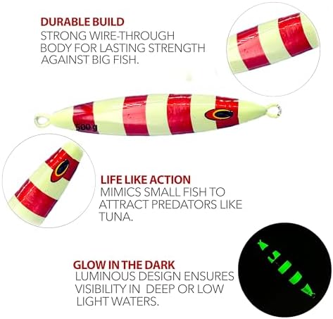 Tuna Jig, 6.5 Inches, 500g, 3 Pcs Rainbow Zebra Glow Color, Unrigged - Image 6