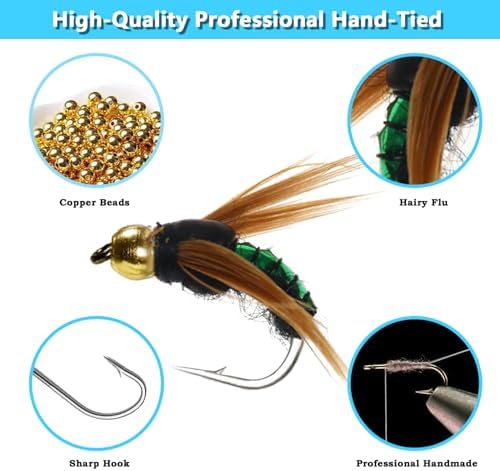 Fly Fishing Flies Assortment Kit, 16 Pcs Hand-Tied Dry Wet Fly Fishing Lures, Nymphs, Streamers, Terrestrials for Trout Bass Sunfish, Pike with Fly Box - Image 2
