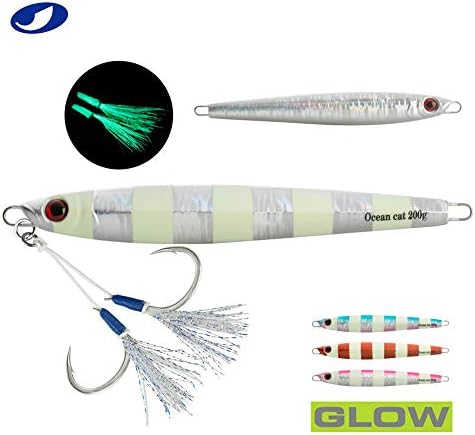 OCEAN CAT 1 PC Slow Fall Pitch Fishing Lures Sinking Lead Metal Flat Jigs Jigging Baits with Hook for Saltwater Fishing 4 Colors 160G/200G - Image 5