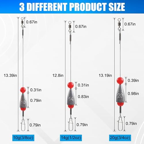 Carolina Rigs for Bass Fishing, Pre Rigged Carolina Catfish Rigs Kit Ready Tied Steel Fishing Leaders with Bullet Fishing Weights Beads for Saltwater Freshwater 3/8oz 1/2oz 3/4oz - Image 3