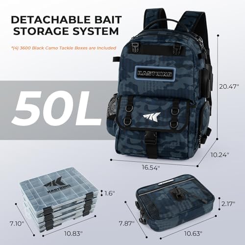 KastKing BaitSpace 50L Fishing Backpack with 4 Tackle Boxes, 2 Rod Holders - Image 3