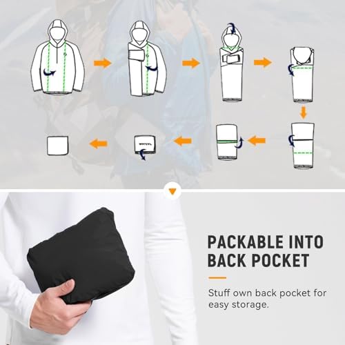 baleaf Men's Rain Jacket Waterproof Hood Lightweight Reflective Packable - Image 6