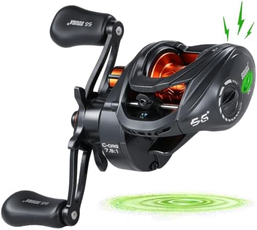 SOUGA DC Baitcaster Reel, Smart Digital Anti Backlash Baitcasting Reel, 7.5:1 High Speed, 8+1 Bearings, 18LB Max Drag, CNC Aluminum Spool, Line Out Alarm, Low Profile Fishing Reel for Bass & Beginners by Unknown