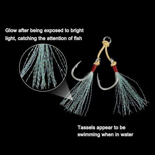 PATIKIL Fishing Assist Hooks Kit, Double Assist Jigging Hook with Glow Tassel for Slow Pitch Jigs Vertical Jigging Lure - Image 4