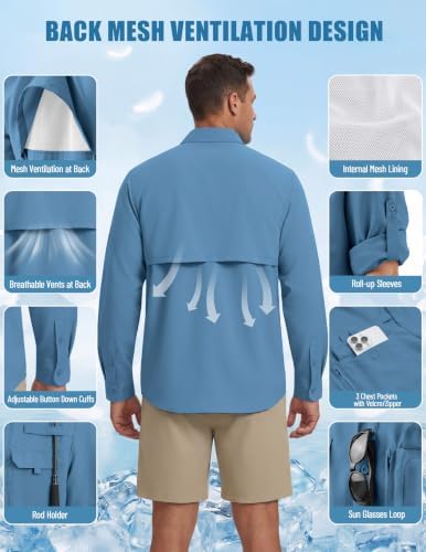 WULFUL Men's Sun Protection Fishing Shirts UPF 50+ Lightweight Quick Dry Cooling Long Sleeve Shirts for Work Hiking Safari - Image 5