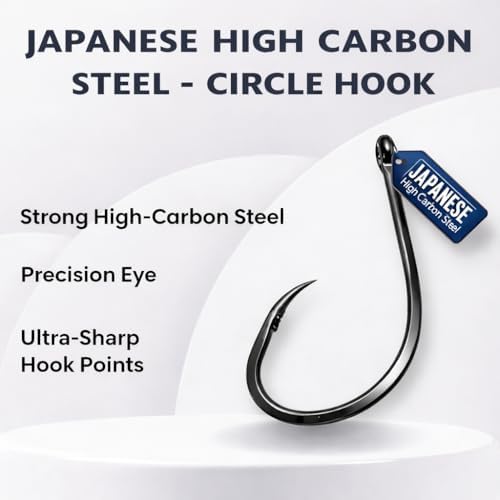 Circle Hooks for Catfish and Other Game Fish, Strong and Durable, High Carbon Steel Catfish Circle Hooks for Freshwater and Saltwater, Available in Sizes 5/0, 6/0, 7/0, 8/0, and 10/0 - Image 3