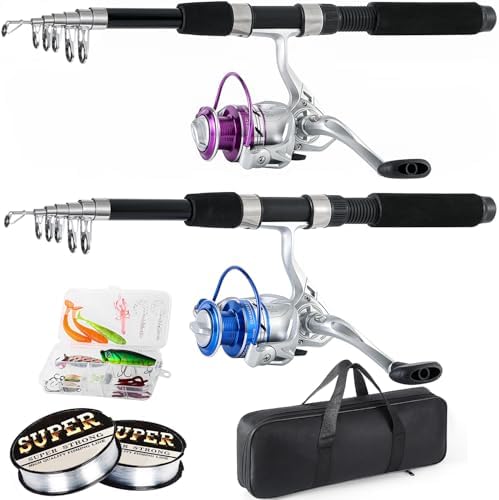 Tripquips Fishing Pole Combo, 6.9ft 2Pcs Telescopic Rods Set, Collapsible Fishing Rods, 2PCS Spinning Reel Set with Carrier Bag Freshwater Fishing Rod and Reel Combos Kits by Tripquips