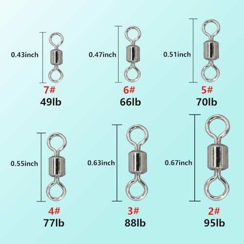 Fishing Barrel Swivels Kit, 300pcs Stainless Steel Rolling Bearing Snap Connector for Saltwater Freshwater Fishing#2#3#4#5#6#7 - Image 5