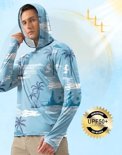 Pudolla Men's Sun Protection Hoodie Shirts UPF 50+ Fishing Hiking Shirt - Image 4