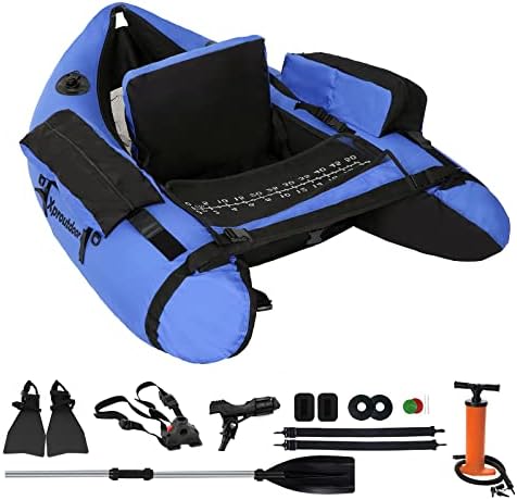 Fishing Float Tube with Adjustable Backpack Straps, Storage Pockets, Fish Ruler, Fly Fishing Boat with Pump, Oar, Rod Holder and Mount, Fins, 350LBS Load Bearing Capacity, FT003 by Xproutdoor