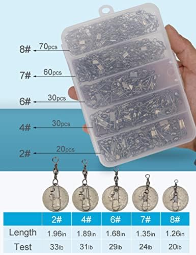 Fishing Swivels Snap Swivels 210pcs Barrel Swivels with Snaps, Fishing Swivels Saltwater Freshwater Snap Connector - Image 2
