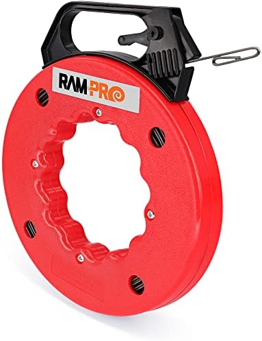 Fish Tape Wire Puller 50ft - Easy to use Cable Puller Tool with Double Loop Tip - Flexible Wire Fishing Tools for Walls and Electrical Conduit - 1/8 Steel Fish Tape Durable Housing - RamPro (50 ft) by RamPro