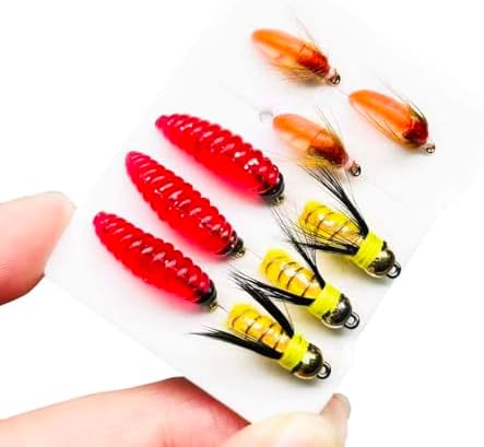 9Pc Fishing Wet Flies Bionics Worms/Midges/Moths/Flies Artificial Insect Fly Fishing Bait Salmon Trout Bass Fishing Hook Fly Fishing Lure by Qievcrme