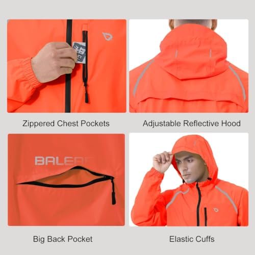 baleaf Men's Rain Jacket Waterproof Hood Lightweight Reflective Packable - Image 4