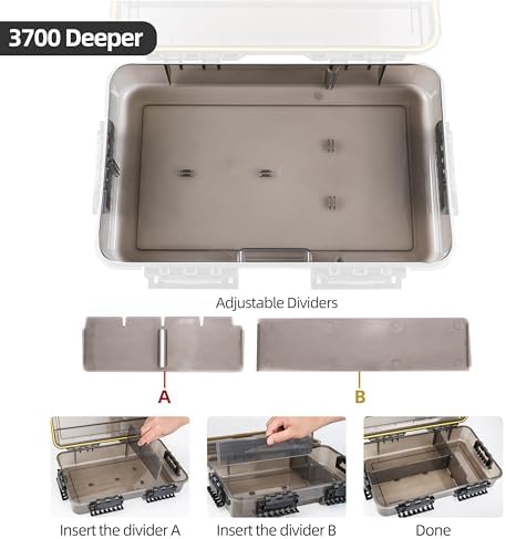 RUNCL Fishing Tackle Box, Waterproof Tray for Jigs Lures, Thicker Floating Tackle Utility Box with Adjustable Dividers, 3600/3700/Large 3700 Size - Image 5