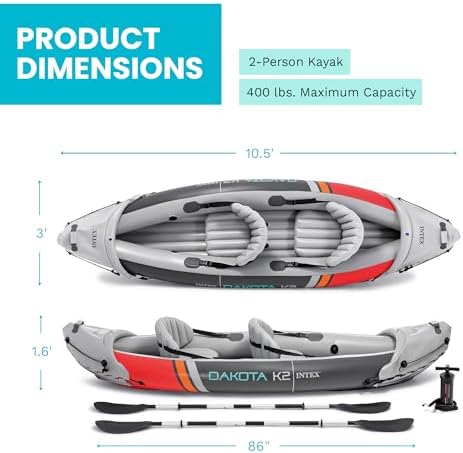 INTEX Dakota K2 Inflatable Kayak 2-Person Portable Set with Paddles & Pump - Image 3
