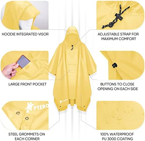 PTEROMY Hooded Rain Poncho for Adults, Reusable Waterproof Raincoat - Image 6
