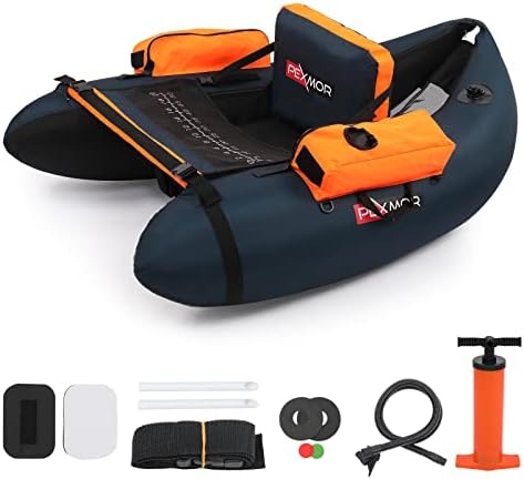 PEXMOR Inflatable Fishing Float Tube, Float Tubes for Fishing w/Rod Holder | Fish Ruler | Pump | Carry Bag | Adjustable Straps| Storage Pockets, 350LBS Capacity Fly Fishing Belly Boat by PEXMOR